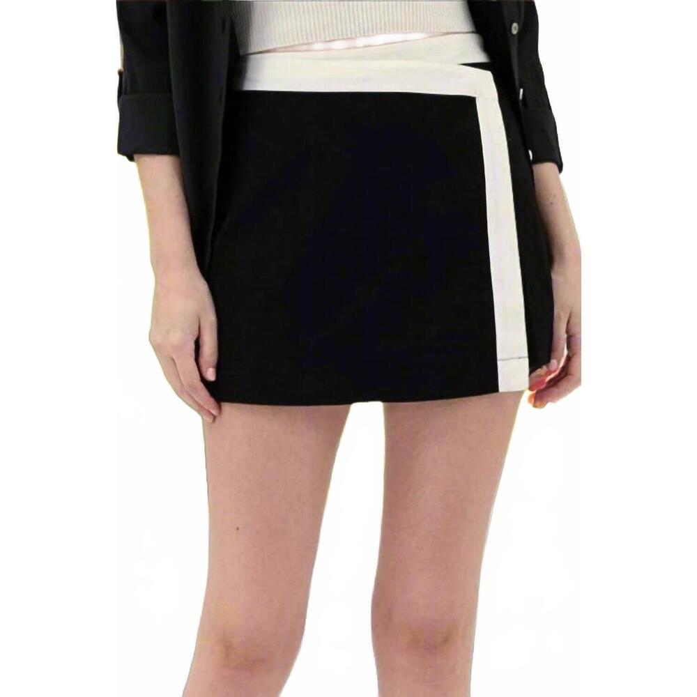NEW THE WORKSHOP STUDIO mabel contrast trim wrap skort in black